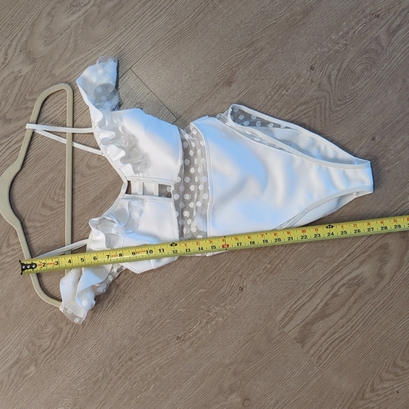 ASOS neoprene frill lattice Bardot dot mesh swimsuit - Picture 11 of 11
